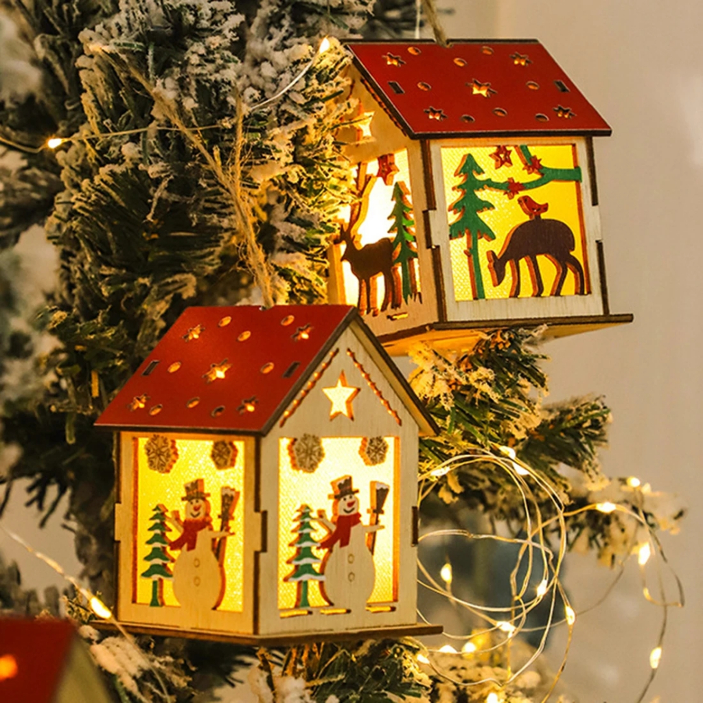 Ngôi Nhà Gỗ Có Đèn LED Phát Sáng DIY Trang Trí Giáng Sinh Năm Mới