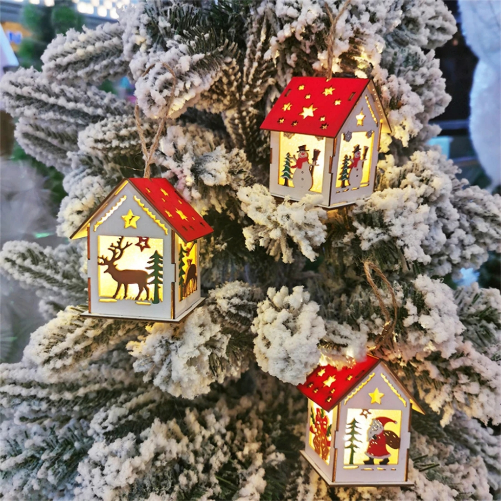 Ngôi Nhà Gỗ Có Đèn LED Phát Sáng DIY Trang Trí Giáng Sinh Năm Mới