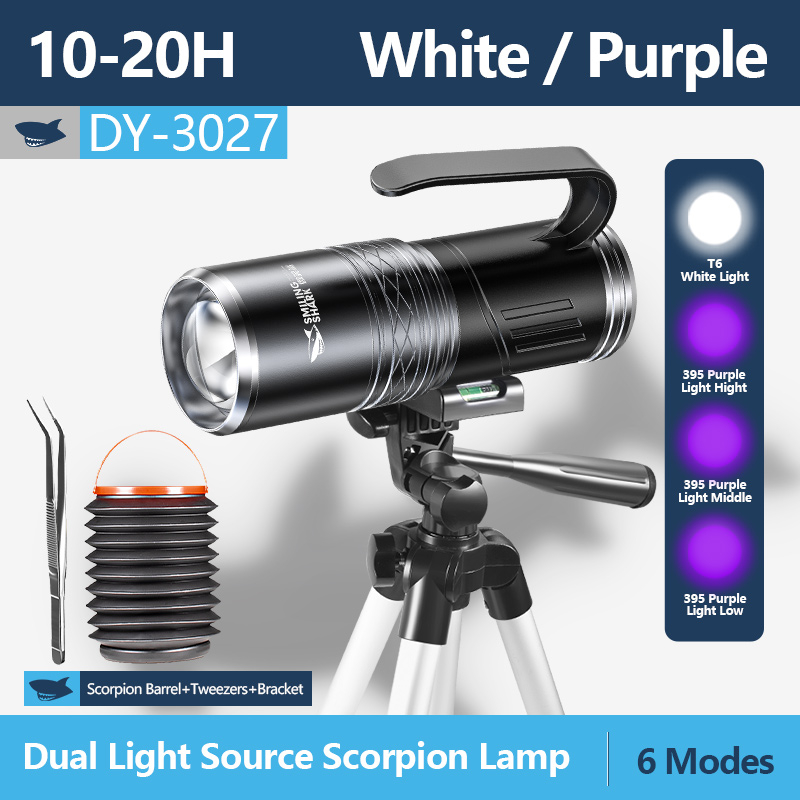 SmilingShark DY3027 Đèn pin led 395 Tím 6 chế độ Zoom USB Sạc dùng bắt bọ cạp ban đêm
