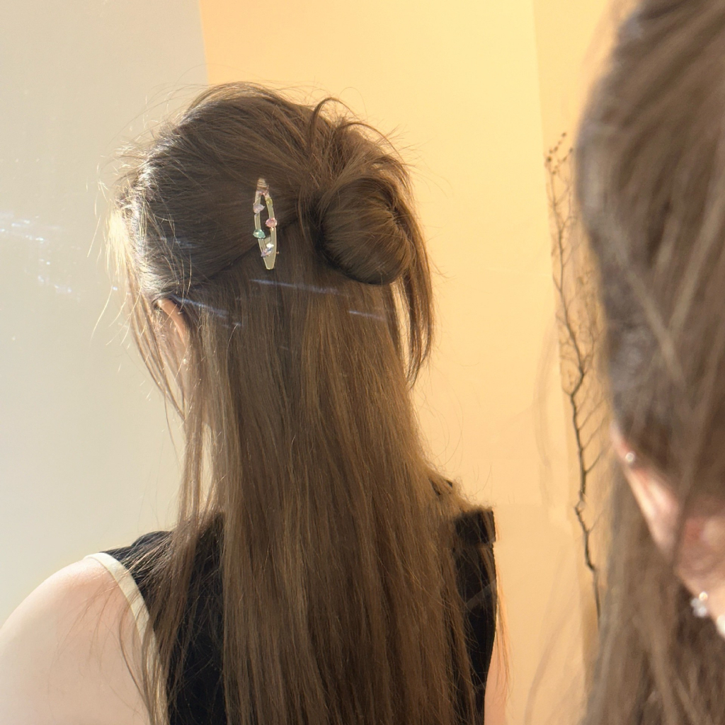 Kẹp Tóc Mái Bằng Kim Loại Đính Đá zircon Màu Kẹo Ngọt Ngào Dễ Thương