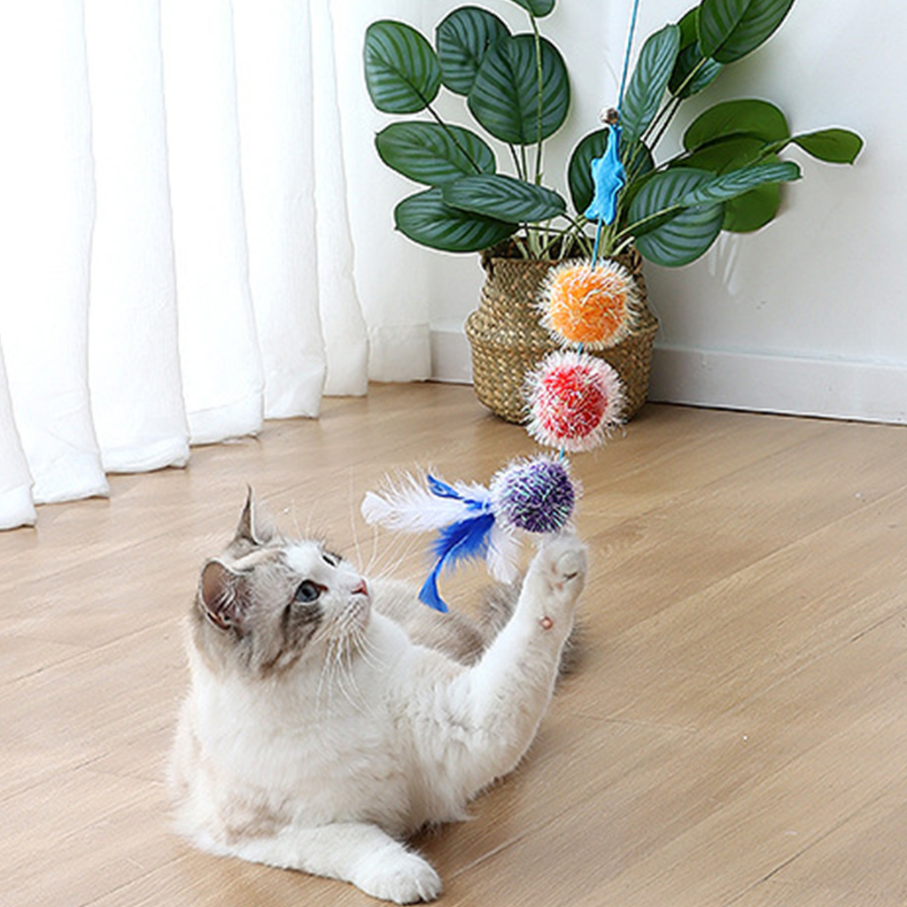 Elsabell. Đồ chơi cần câu mèo gắn lông vũ，Cần Câu Mèo Dây Thép - Đồ chơi cho mèo