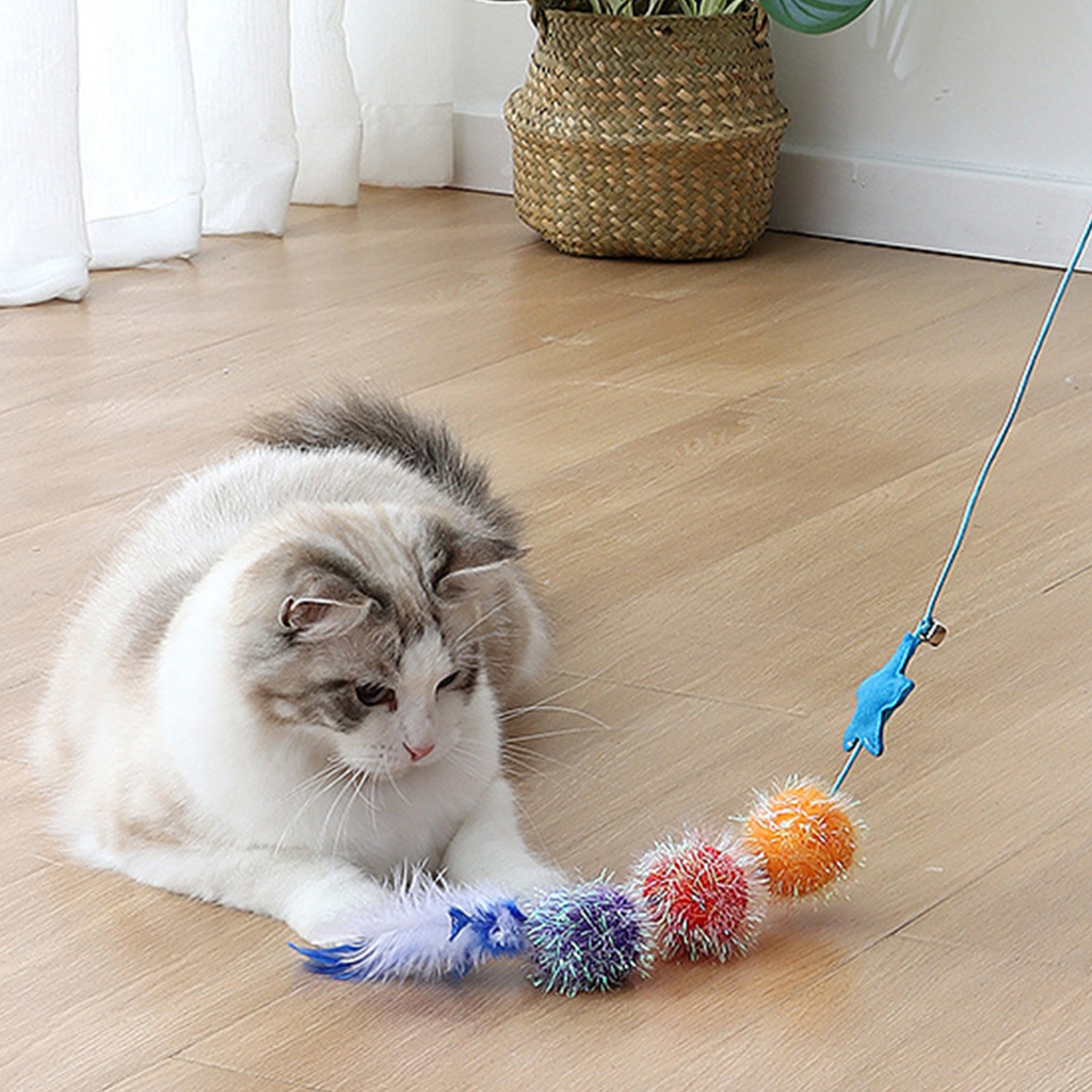 Elsabell. Đồ chơi cần câu mèo gắn lông vũ，Cần Câu Mèo Dây Thép - Đồ chơi cho mèo