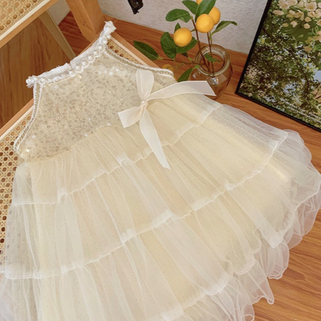 Cô gái váy công chúa mùa hè thời trang sequins lưới áo sling váy