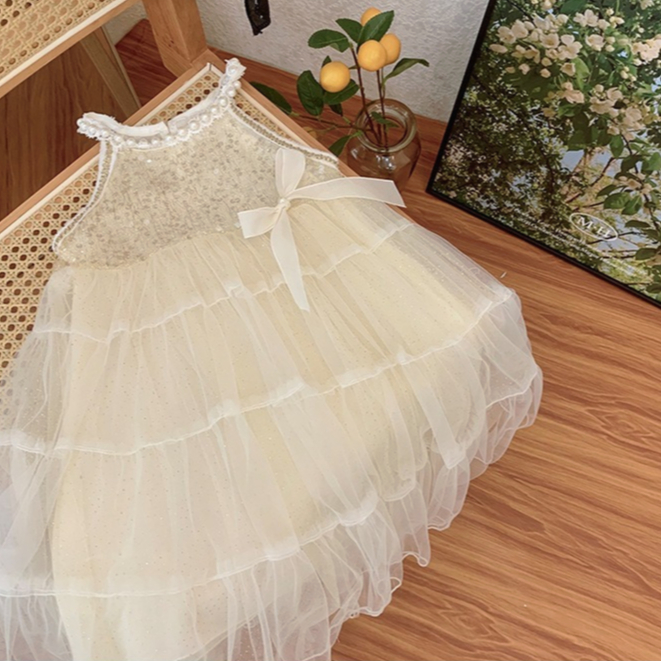 Cô gái váy công chúa mùa hè thời trang sequins lưới áo sling váy
