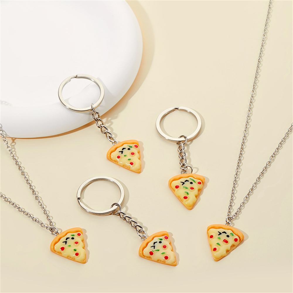 Set 6 Vòng cổ / Móc Khóa Hình Bánh Pizza 3D Dễ Thương DIY