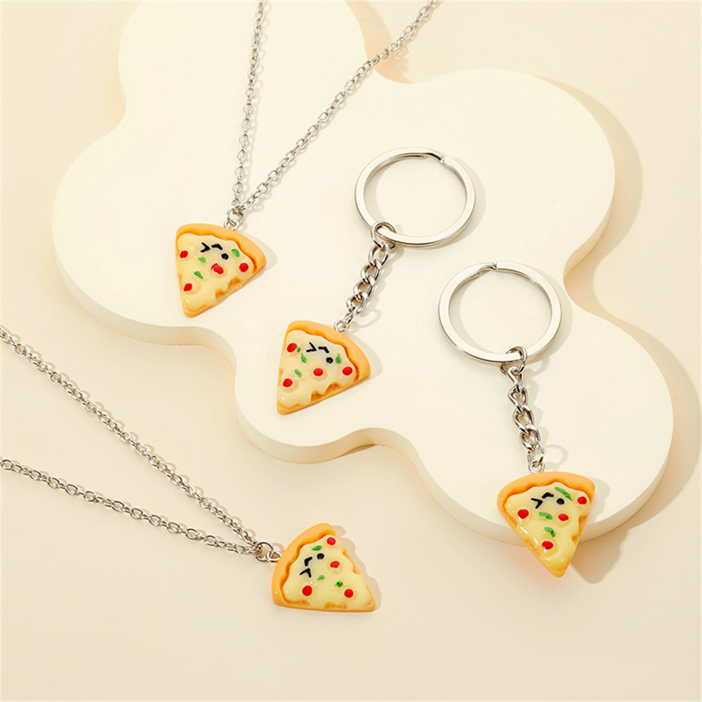 Set 6 Vòng cổ / Móc Khóa Hình Bánh Pizza 3D Dễ Thương DIY