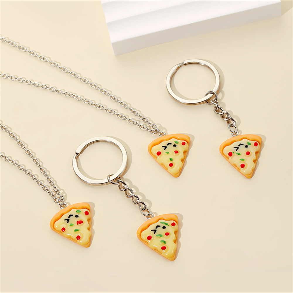 Set 6 Vòng cổ / Móc Khóa Hình Bánh Pizza 3D Dễ Thương DIY