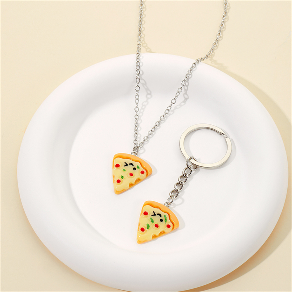 Set 6 Vòng cổ / Móc Khóa Hình Bánh Pizza 3D Dễ Thương DIY