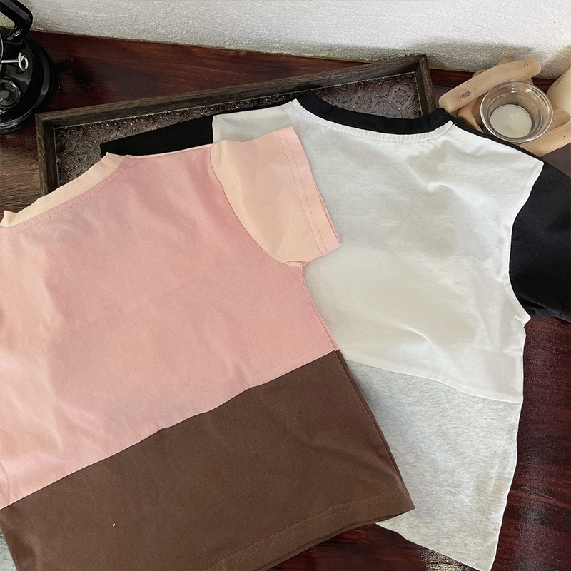 Sun baby Áo Thun Tay Ngắn Cổ Tròn Phối Màu Thời Trang Mùa Hè Phong Cách Hàn Quốc Cho Nam