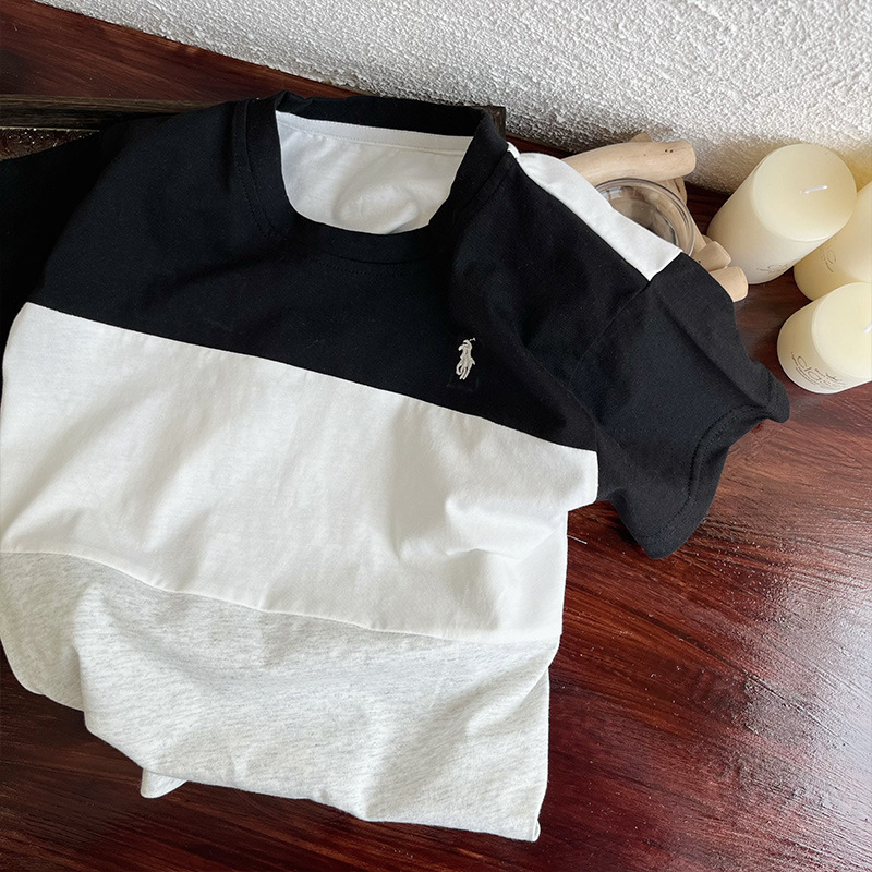 Sun baby Áo Thun Tay Ngắn Cổ Tròn Phối Màu Thời Trang Mùa Hè Phong Cách Hàn Quốc Cho Nam