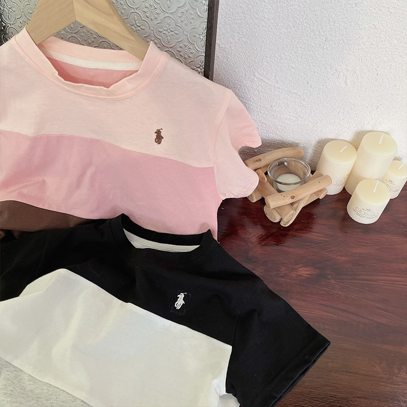 Sun baby Áo Thun Tay Ngắn Cổ Tròn Phối Màu Thời Trang Mùa Hè Phong Cách Hàn Quốc Cho Nam