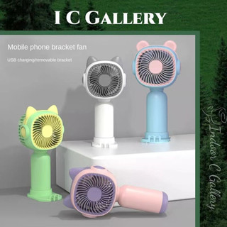Icg quạt cầm tay mini tích điện cute, kiêm giá đỡ điện thoại