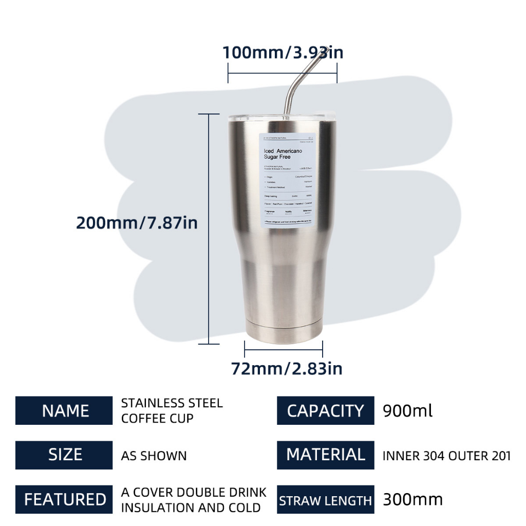 Cốc Đựng Nước 900ml Bằng Thép Không Gỉ Có Nắp Kèm Ống Hút 2 Trong 1 Tiện Dụng Mang Theo Du Lịch