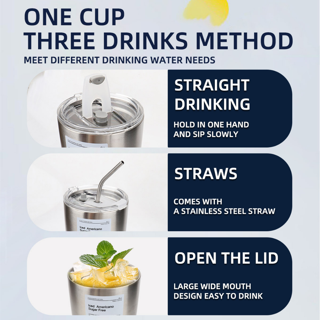 Cốc Đựng Nước 900ml Bằng Thép Không Gỉ Có Nắp Kèm Ống Hút 2 Trong 1 Tiện Dụng Mang Theo Du Lịch