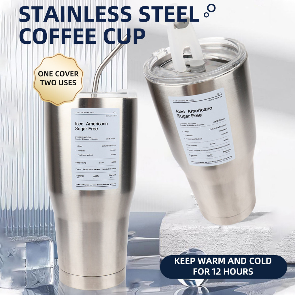 Cốc Đựng Nước 900ml Bằng Thép Không Gỉ Có Nắp Kèm Ống Hút 2 Trong 1 Tiện Dụng Mang Theo Du Lịch