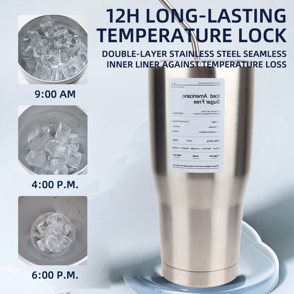 Cốc Đựng Nước 900ml Bằng Thép Không Gỉ Có Nắp Kèm Ống Hút 2 Trong 1 Tiện Dụng Mang Theo Du Lịch