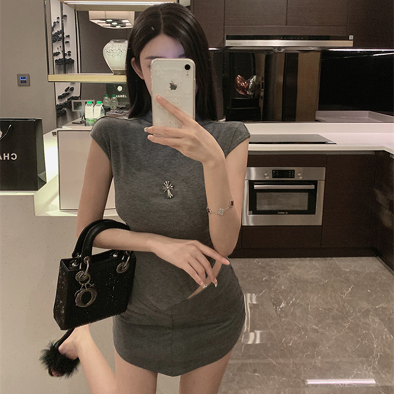 Áo Thun Tay Ngắn Cổ Cao Ôm Dáng Thời Trang Mùa Hè 2023 Cho Nữ