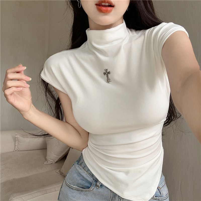 Áo Thun Tay Ngắn Cổ Cao Ôm Dáng Thời Trang Mùa Hè 2023 Cho Nữ