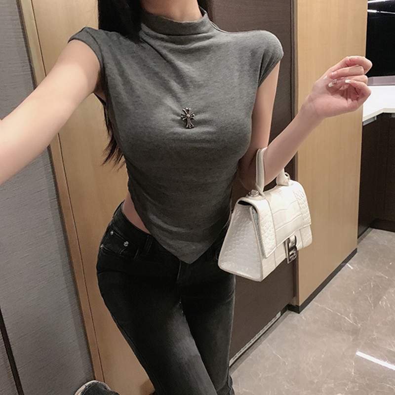 Áo Thun Tay Ngắn Cổ Cao Ôm Dáng Thời Trang Mùa Hè 2023 Cho Nữ