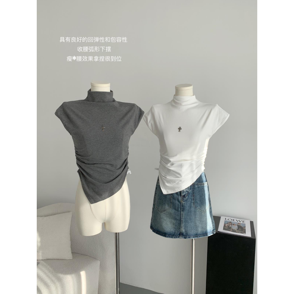 Áo Thun Tay Ngắn Cổ Cao Ôm Dáng Thời Trang Mùa Hè 2023 Cho Nữ