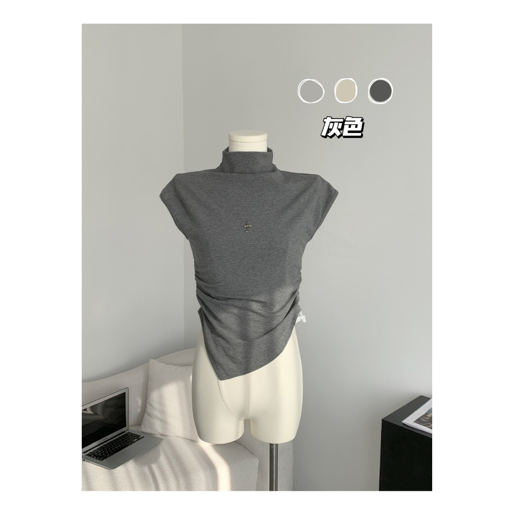 Áo Thun Tay Ngắn Cổ Cao Ôm Dáng Thời Trang Mùa Hè 2023 Cho Nữ