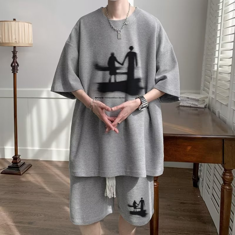 Set Áo Thun Ngắn Tay In Hình Và Quần Short Thời Trang Nam Tính
