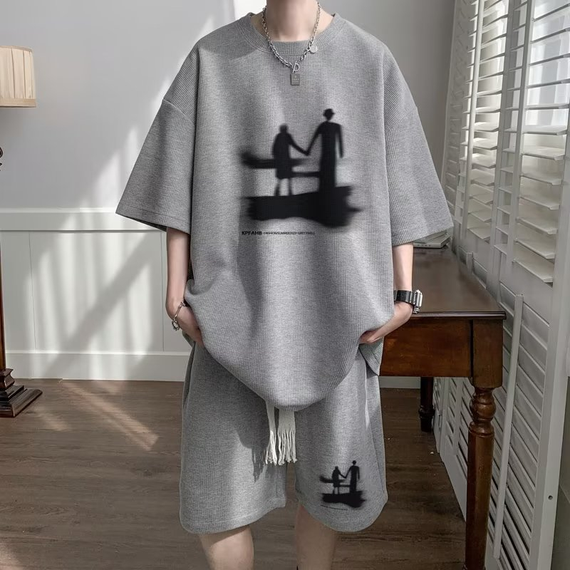 Set Áo Thun Ngắn Tay In Hình Và Quần Short Thời Trang Nam Tính