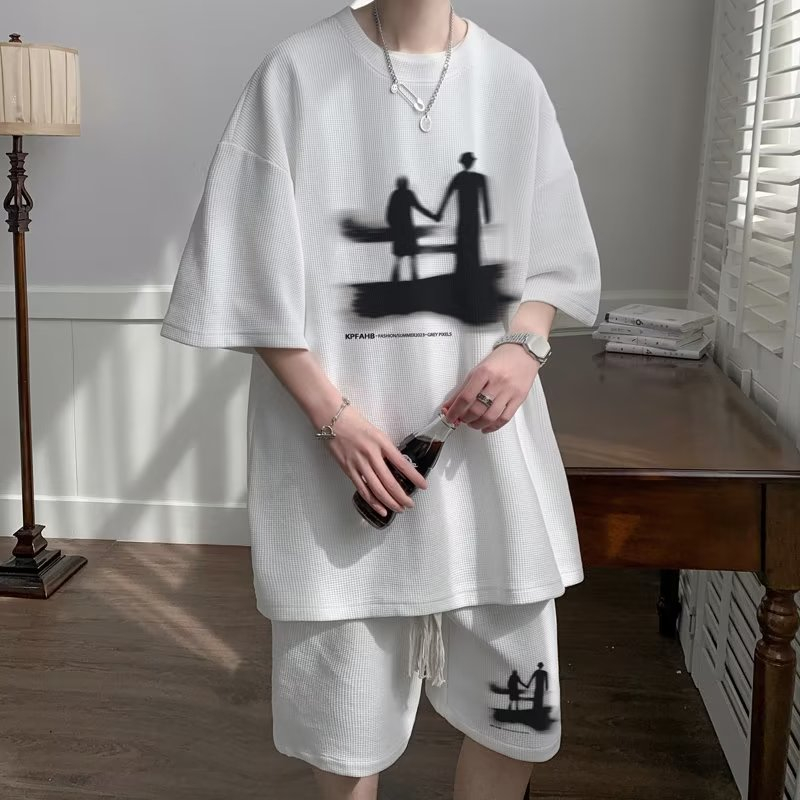 Set Áo Thun Ngắn Tay In Hình Và Quần Short Thời Trang Nam Tính