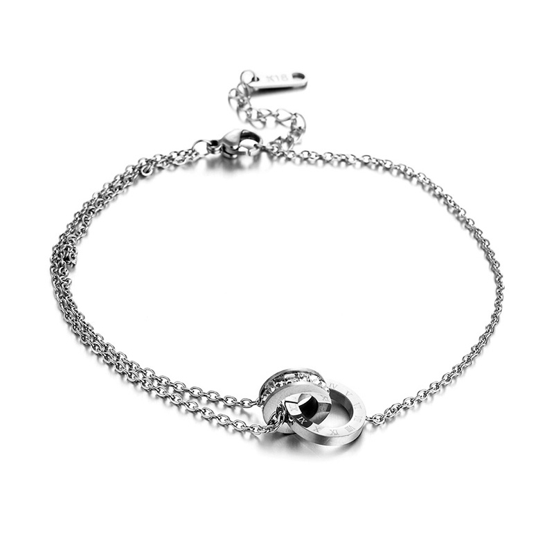 Vòng Tay Thép Titan Đính Kim Cương Nhân Tạo Khóa Số La Mã Sang Trọng Cho Nữ