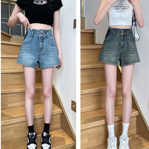 Jiashucheng Quần Short Denim Mỏng Lưng Cao Dáng Chữ a Thời Trang Mùa Hè 2023 Phong Cách Mới Cho Nữ