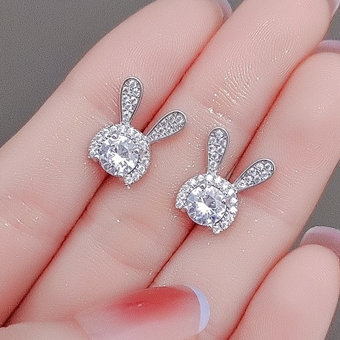 Moissanite (5-6,5mm) Bông tai nữ s925 bạc nguyên chất có thể được phát hiện bằng bút kim cương bút, bông tai thỏ