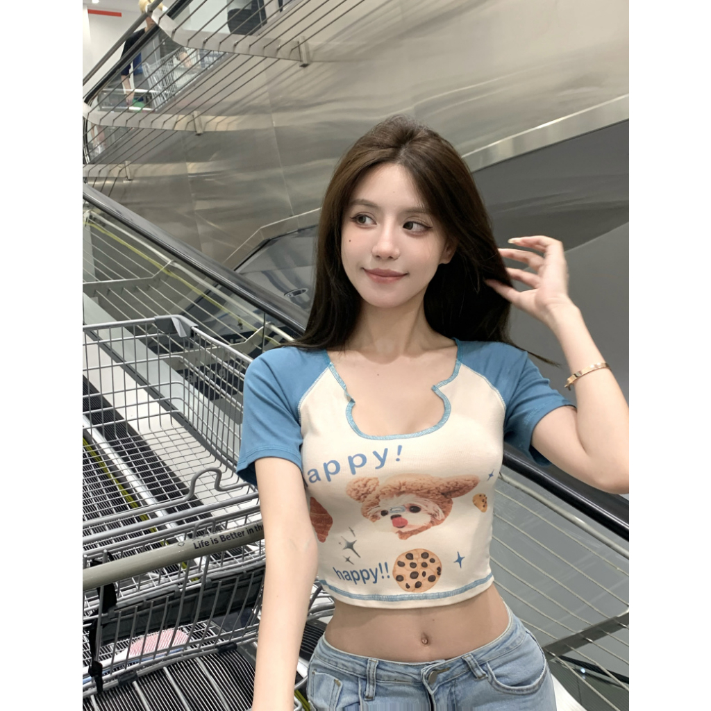 Áo Croptop Tay Ngắn In Hoạt Hình Lalisas Dopamine Hottie y2k Thời Trang Quyến Rũ Cho Nữ