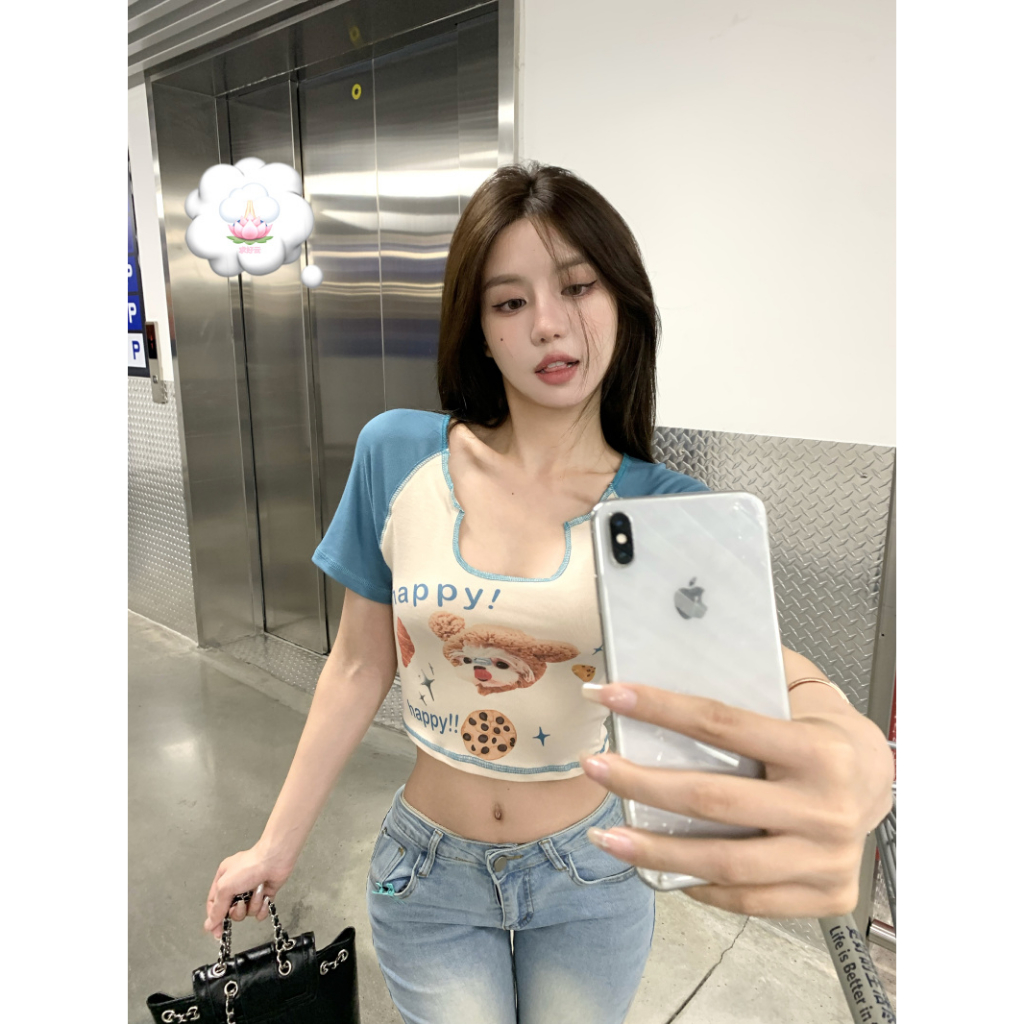 Áo Croptop Tay Ngắn In Hoạt Hình Lalisas Dopamine Hottie y2k Thời Trang Quyến Rũ Cho Nữ