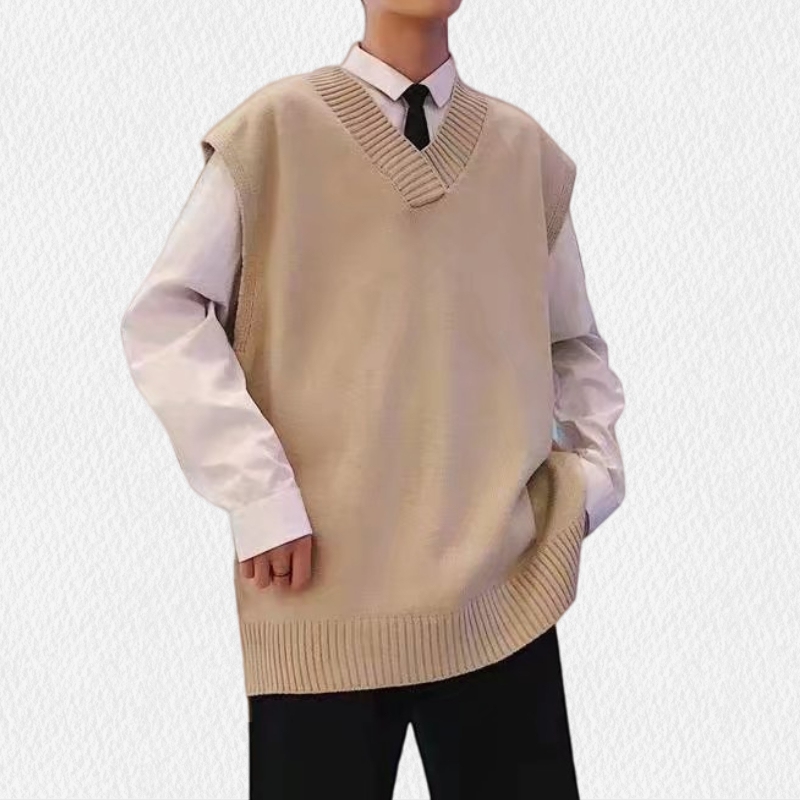 Áo len không Tay Cổ Chữ V Màu Trơn Trẻ Trung Sành điệu Áo Sweater Dệt Kim Sát Nách Cổ Chữ V Màu Trơn Đơn Giản Phong Cách Hàn Quốc Thời Trang Cho Nam Áo len không tay cổ chữ V màu trơn trẻ trung sành điệu