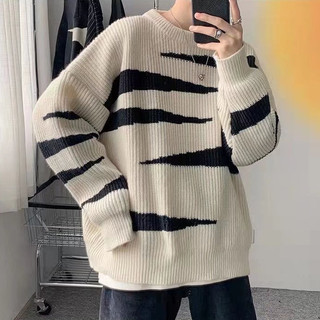 【M-3XL】Áo Sweater Nam Nữ Unisex Dệt Kim Cổ Tròn Dáng Rộng Kẻ Sọc Kiểu Hàn Quốc Thời Trang Áo len namo Len Nam Form Rộng 2024