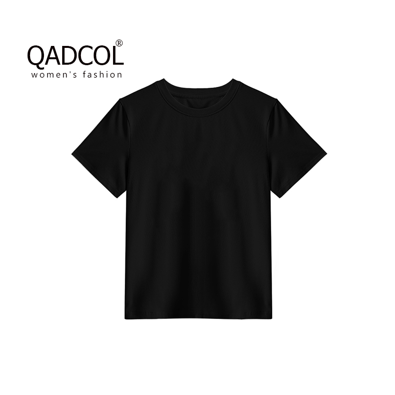 QADCOL Áo Thun Tay Ngắn Cổ Tròn Màu Sắc Đơn Giản Cho Nữ