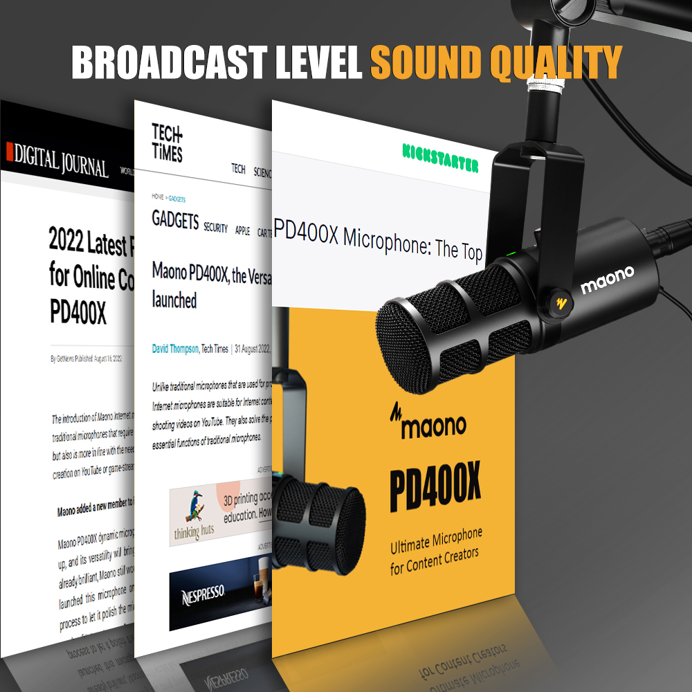 Micro dynamic Maono PD400X thu âm hỗ trợ USB/XLR 2 chế độ radio cho PC/ điện thoại/ phát trực tiếp/ podcasting/ ghi âm