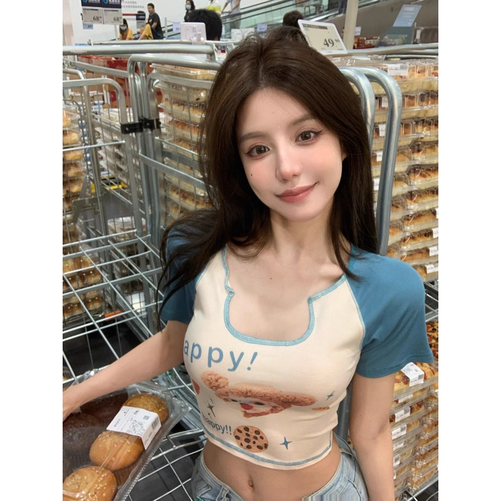 Áo Croptop Tay Ngắn In Hoạt Hình Lalisas Dopamine Hottie y2k Thời Trang Quyến Rũ Cho Nữ