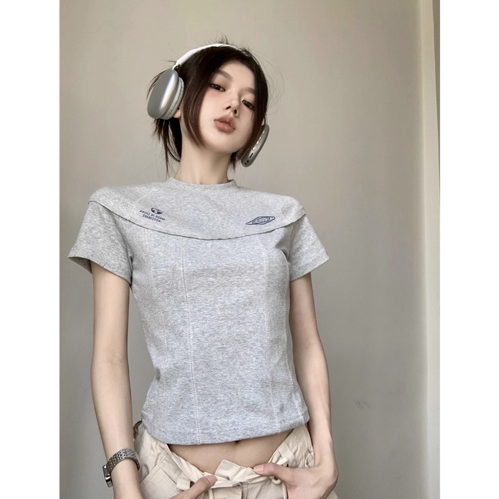 Áo Thun Tay Ngắn Cổ Tròn In Họa Tiết Phong Cách retro Mỹ