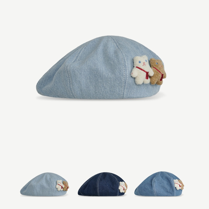 Mũ Beret Denim Họa Tiết Gấu Thời Trang Retro Nhật Bản Dành Cho Nữ
