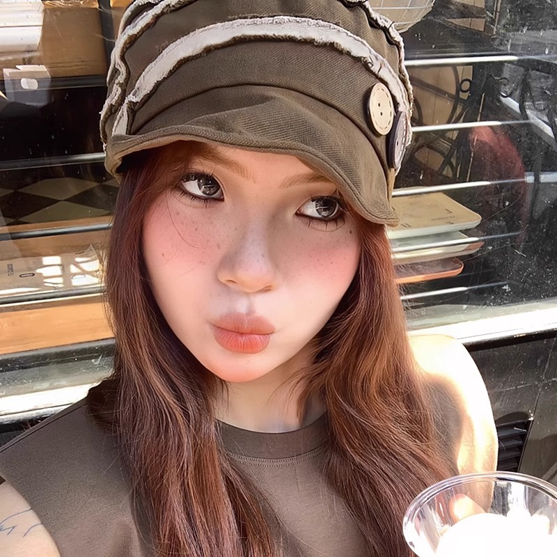 Mũ Beret Xếp Ly Cài Nút Mềm Mại Phong Cách Hippie Cổ Điển Thời Trang Cho Nữ y2k