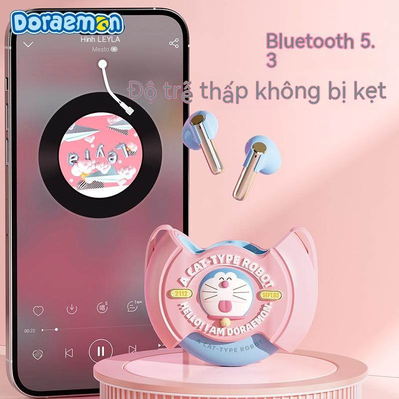 Tai nghe bluetooth doraemon xoay TWS hoạt hình dễ thương treo cổ nửa tai tai nghe bluetooth bé gái quà tặng trái tim