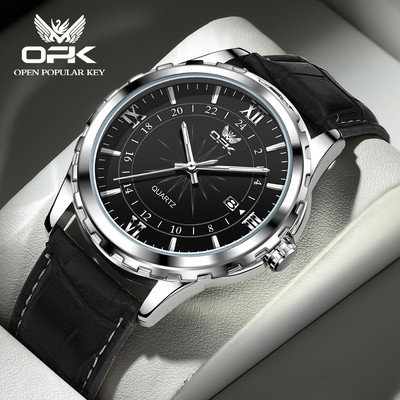 Đồng hồ nam OPK 6003 dạ quang dây da chống nước có lịch đơn giản