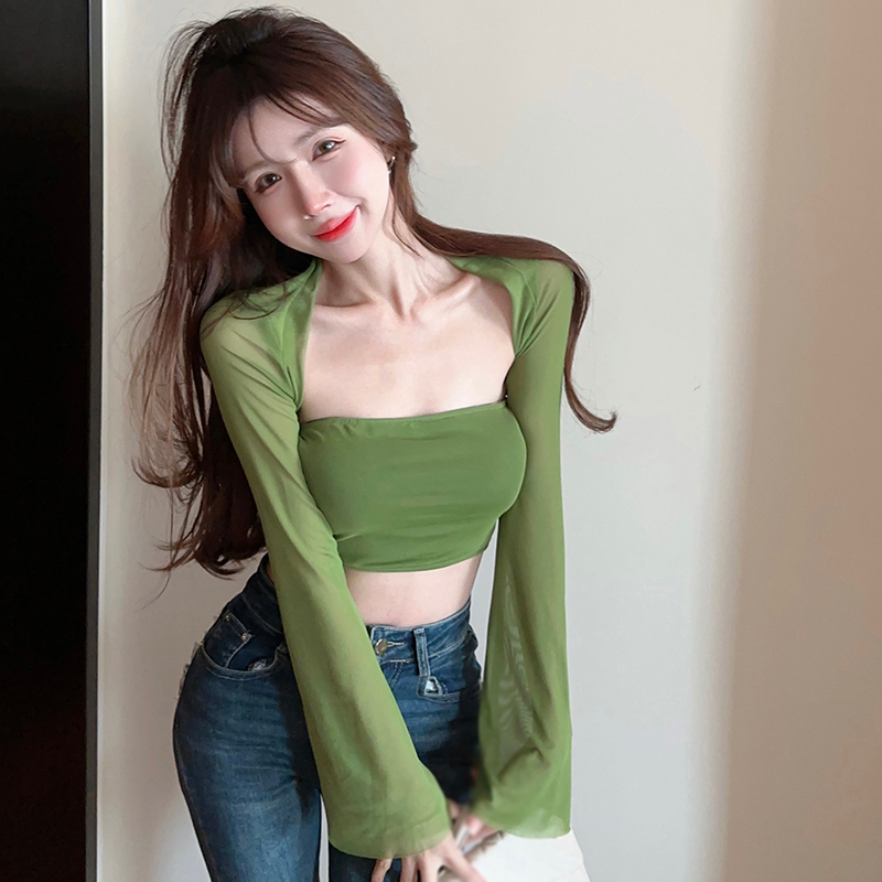 Set Đồ 2 Món Gồm Áo Ống Màu Trơn Và Áo Ống Tay Loe Chống Nắng Phong Cách Hàn Quốc Cho Nữ