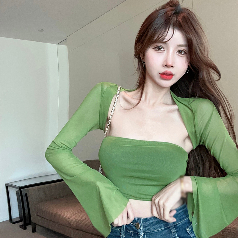 Set Đồ 2 Món Gồm Áo Ống Màu Trơn Và Áo Ống Tay Loe Chống Nắng Phong Cách Hàn Quốc Cho Nữ