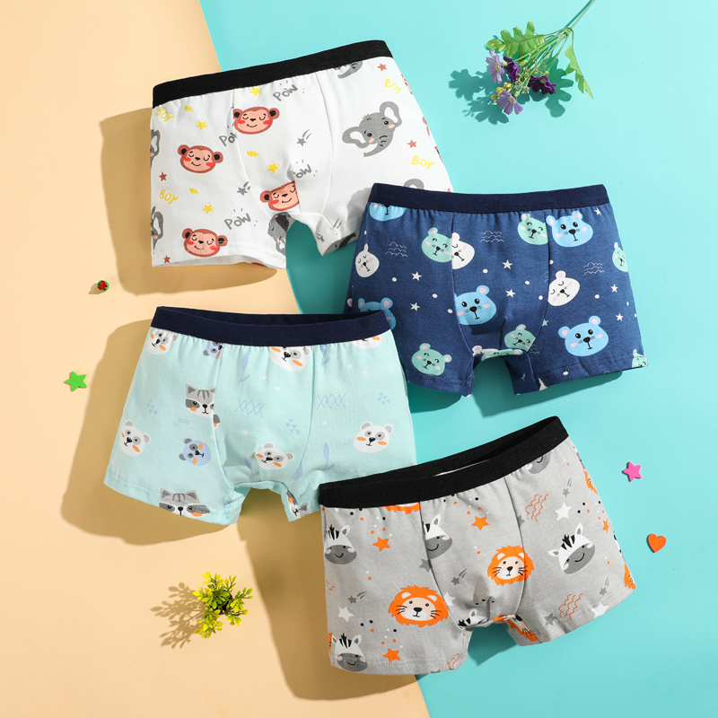 4 Quần Lót Boxer Cotton Mềm Mại Với Họa Tiết In Dùng Cho Bé Trai