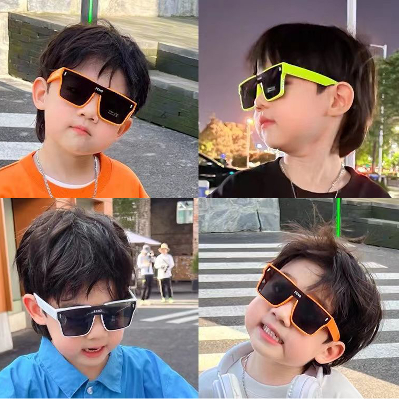 Kính Mát Hình Vuông Một Mảnh Gọng Lớn Chống Tia UV Màu Vàng / Xanh Lá Phong Cách Hip Hop Du Lịch Ngoài Trời Dành Cho Bé Trai Và Bé Gái