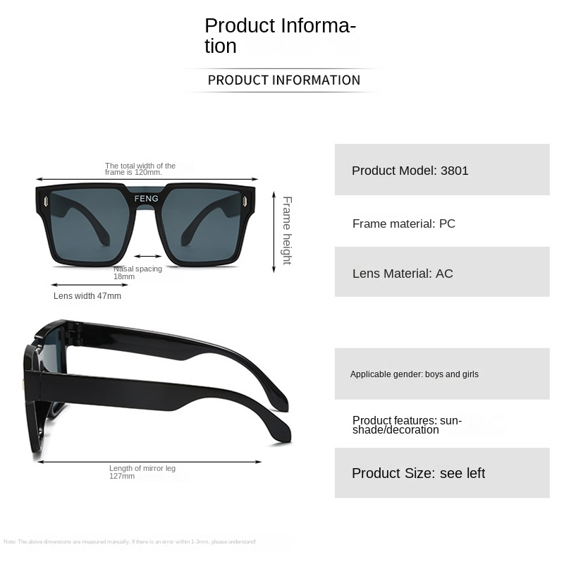 Kính Mát Hình Vuông Một Mảnh Gọng Lớn Chống Tia UV Màu Vàng / Xanh Lá Phong Cách Hip Hop Du Lịch Ngoài Trời Dành Cho Bé Trai Và Bé Gái