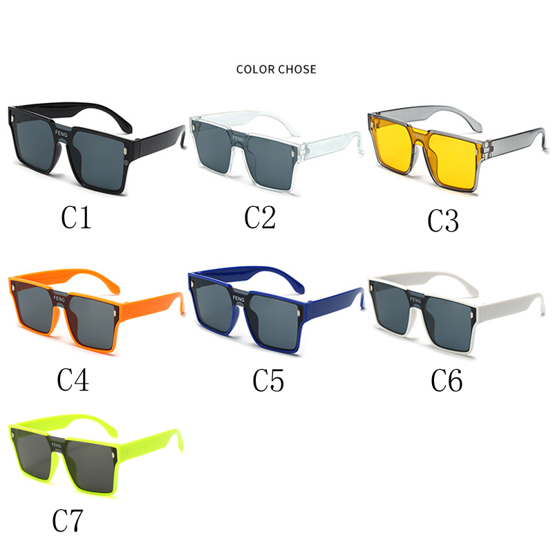 Kính Mát Hình Vuông Một Mảnh Gọng Lớn Chống Tia UV Màu Vàng / Xanh Lá Phong Cách Hip Hop Du Lịch Ngoài Trời Dành Cho Bé Trai Và Bé Gái