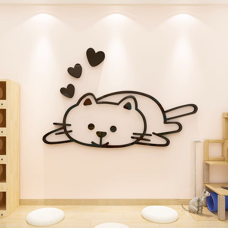 Cửa hàng vật nuôi nổi Mica Vẽ 3D Stereo Acrylic Stickers Bệnh viện động vật Kính Cửa sổ Dễ thương Mèo Sáng tạo Phim hoạt hình Stickers Trang trí Sắp xếp